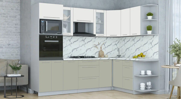 Изображение товара Кухонный гарнитур Интерлиния Мила Пластик 1.68x2.6 PR (зефирный/латте/белый гранит)