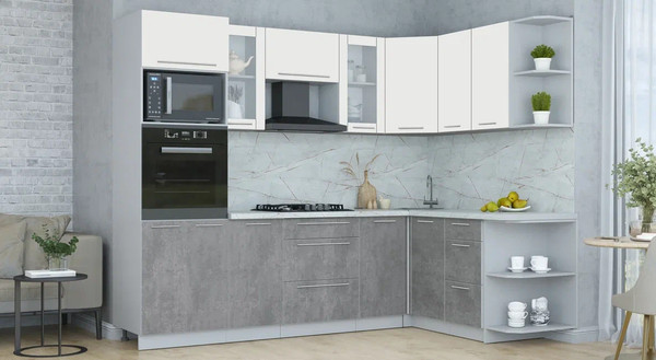 Изображение товара Кухонный гарнитур Интерлиния Мила Пластик 1.68x2.6 PR (зефирный/оксид темный/серый каспий)