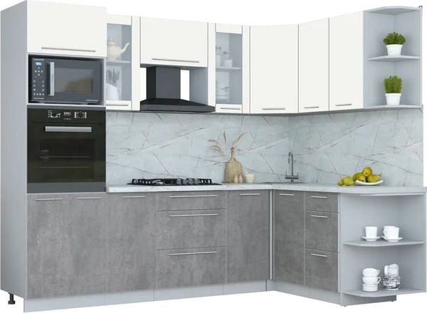 Изображение товара Кухонный гарнитур Интерлиния Мила Пластик 1.68x2.6 PR (зефирный/оксид темный/серый каспий)