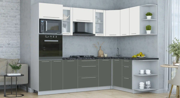 Изображение товара Кухонный гарнитур Интерлиния Мила Пластик 1.68x2.6 PR (зефирный/шторм/кастилло темный)