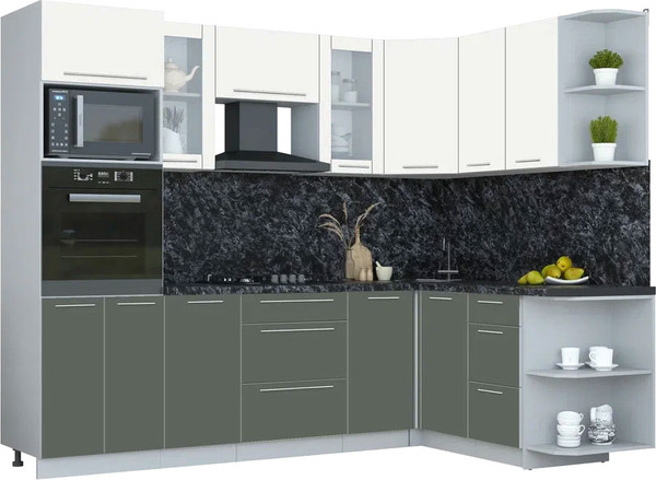 Изображение товара Кухонный гарнитур Интерлиния Мила Пластик 1.68x2.6 PR (зефирный/шторм/кастилло темный)