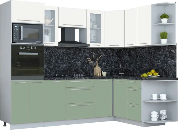 Изображение товара Кухонный гарнитур Интерлиния Мила Пластик 1.68x2.6 PR (зефирный/полынь/кастилло темный)