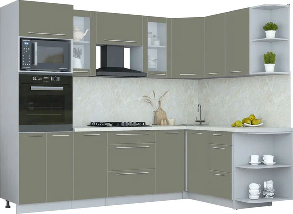 Изображение товара Кухонный гарнитур Интерлиния Мила Пластик 1.68x2.6 PR (кварцевый/кварцевый/опал светлый)