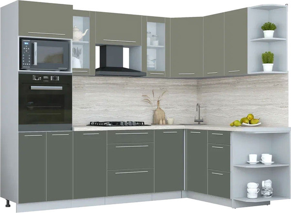 Изображение товара Кухонный гарнитур Интерлиния Мила Пластик 1.68x2.6 PR (кварцевый/шторм/травертин серый)