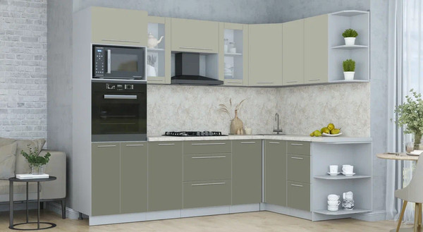 Изображение товара Кухонный гарнитур Интерлиния Мила Пластик 1.68x2.6 PR (латте/кварцевый/опал светлый)