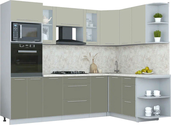 Изображение товара Кухонный гарнитур Интерлиния Мила Пластик 1.68x2.6 PR (латте/кварцевый/опал светлый)