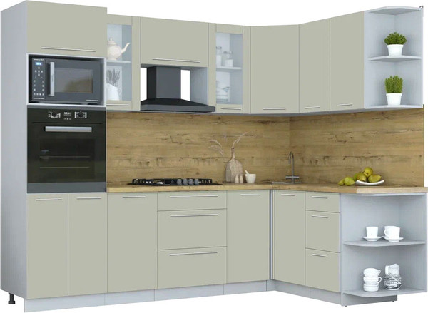 Изображение товара Кухонный гарнитур Интерлиния Мила Пластик 1.68x2.6 PR (латте/латте/дуб бунратти)