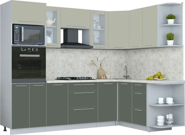 Изображение товара Кухонный гарнитур Интерлиния Мила Пластик 1.68x2.6 PR (латте/шторм/опал светлый)