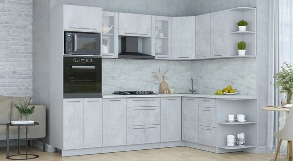 Изображение товара Кухонный гарнитур Интерлиния Мила Пластик 1.68x2.6 PR (оксид светлый/оксид светлый/серый каспий)