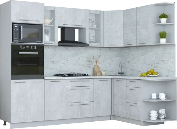 Изображение товара Кухонный гарнитур Интерлиния Мила Пластик 1.68x2.6 PR (оксид светлый/оксид светлый/серый каспий)