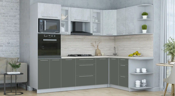 Изображение товара Кухонный гарнитур Интерлиния Мила Пластик 1.68x2.6 PR (оксид светлый/шторм/травертин серый)