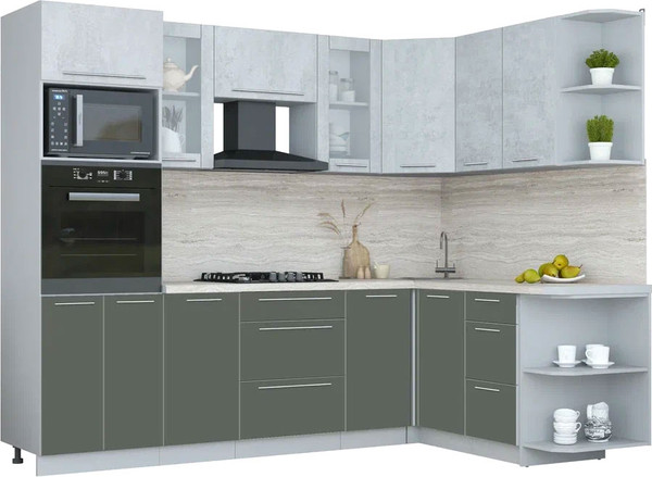 Изображение товара Кухонный гарнитур Интерлиния Мила Пластик 1.68x2.6 PR (оксид светлый/шторм/травертин серый)