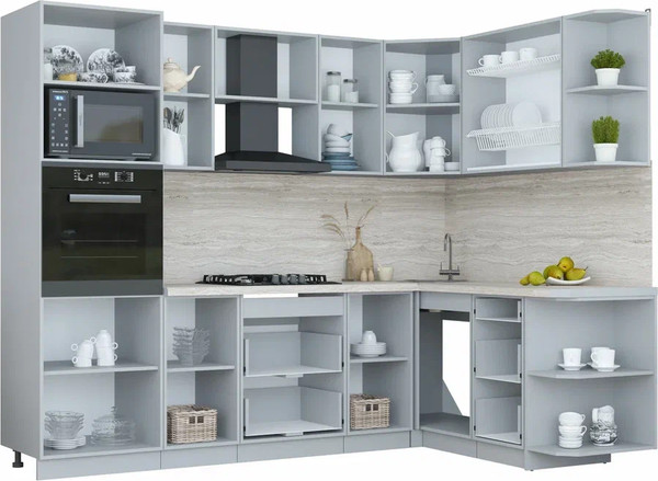 Изображение товара Кухонный гарнитур Интерлиния Мила Пластик 1.68x2.6 PR (оксид светлый/шторм/травертин серый)