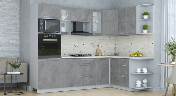 Изображение товара Кухонный гарнитур Интерлиния Мила Пластик 1.68x2.6 PR (оксид темный/оксид темный/бискайская сосна)