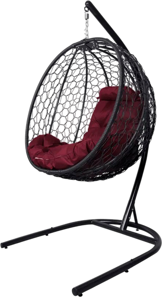 Изображение товара Кресло подвесное M-Group Капля складное / 11500402 (черный ротанг/бордовая подушка)