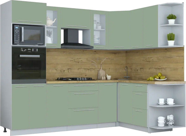 Изображение товара Кухонный гарнитур Интерлиния Мила Пластик 1.68x2.6 PR (полынь/полынь/дуб бунратти)