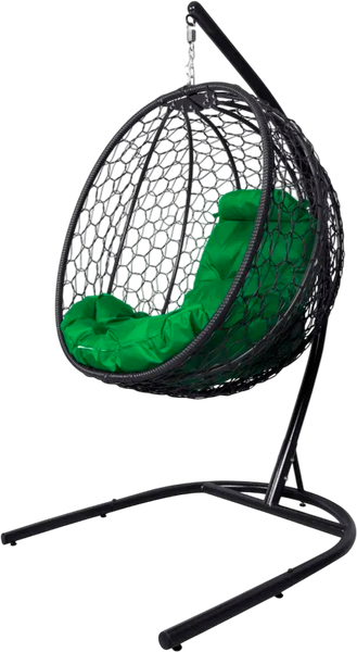 Изображение товара Кресло подвесное M-Group Капля складное / 11500404 (черный ротанг/зеленая подушка)