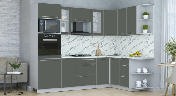 Изображение товара Кухонный гарнитур Интерлиния Мила Пластик 1.68x2.6 PR (шторм/шторм/белый гранит)