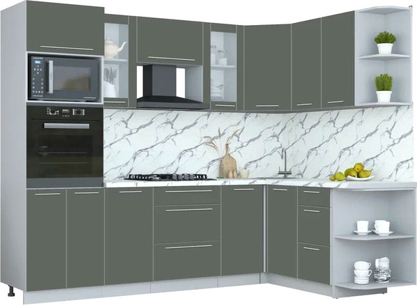 Изображение товара Кухонный гарнитур Интерлиния Мила Пластик 1.68x2.6 PR (шторм/шторм/белый гранит)