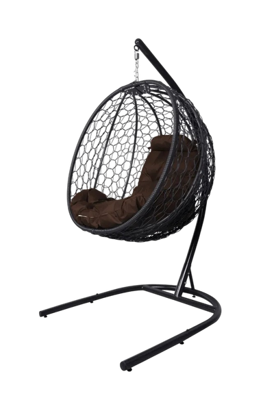 Изображение товара Кресло подвесное M-Group Капля складное / 11500405 (черный ротанг/коричневая подушка)