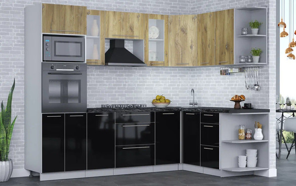 Изображение товара Кухонный гарнитур Интерлиния Мила Пластик 1.68x2.6 PR (дуб эпоксид/черный/кастилло темный)