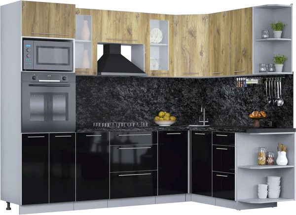 Изображение товара Кухонный гарнитур Интерлиния Мила Пластик 1.68x2.6 PR (дуб эпоксид/черный/кастилло темный)