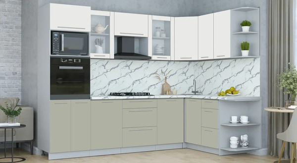 Изображение товара Кухонный гарнитур Интерлиния Мила Пластик 1.68x2.8 PR (зефирный/латте/белый гранит)