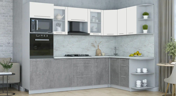 Изображение товара Кухонный гарнитур Интерлиния Мила Пластик 1.68x2.8 PR (зефирный/оксид темный/серый каспий)