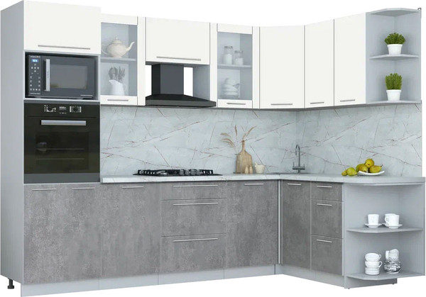 Изображение товара Кухонный гарнитур Интерлиния Мила Пластик 1.68x2.8 PR (зефирный/оксид темный/серый каспий)