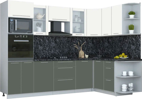 Изображение товара Кухонный гарнитур Интерлиния Мила Пластик 1.68x2.8 PR (зефирный/шторм/кастилло темный)