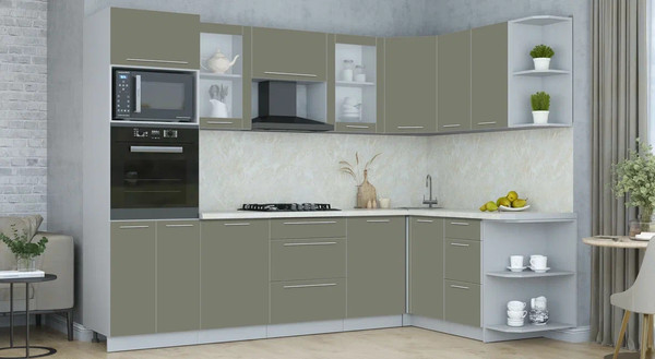 Изображение товара Кухонный гарнитур Интерлиния Мила Пластик 1.68x2.8 PR (кварцевый/кварцевый/опал светлый)