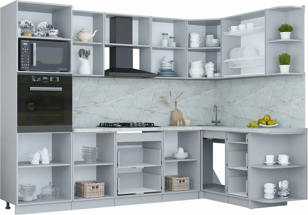 Изображение товара Кухонный гарнитур Интерлиния Мила Пластик 1.68x2.8 PR (кварцевый/кварцевый/опал светлый)