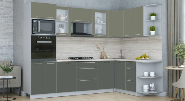 Изображение товара Кухонный гарнитур Интерлиния Мила Пластик 1.68x2.8 PR (кварцевый/шторм/травертин серый)