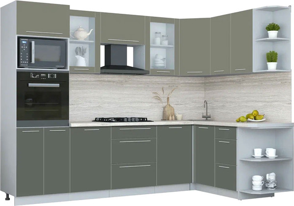 Изображение товара Кухонный гарнитур Интерлиния Мила Пластик 1.68x2.8 PR (кварцевый/шторм/травертин серый)