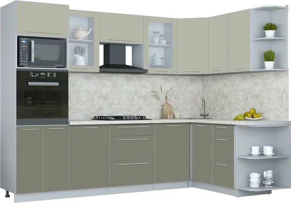 Изображение товара Кухонный гарнитур Интерлиния Мила Пластик 1.68x2.8 PR (латте/кварцевый/опал светлый)