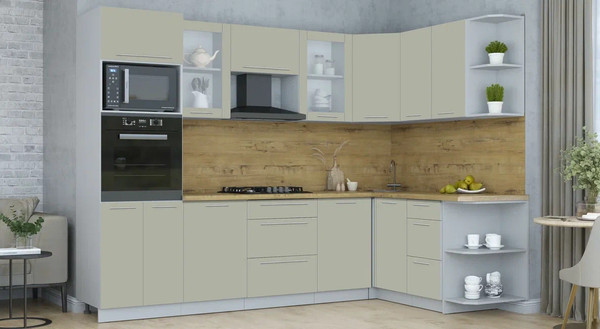 Изображение товара Кухонный гарнитур Интерлиния Мила Пластик 1.68x2.8 PR (латте/латте/дуб бунратти)