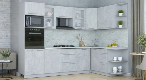 Изображение товара Кухонный гарнитур Интерлиния Мила Пластик 1.68x2.8 PR (оксид светлый/оксид светлый/серый каспий)