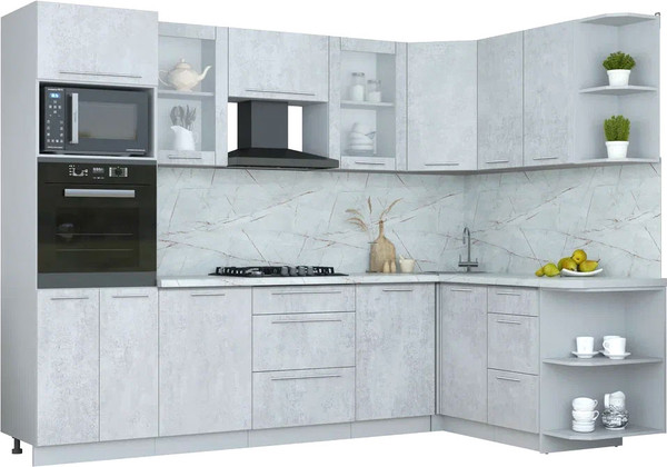 Изображение товара Кухонный гарнитур Интерлиния Мила Пластик 1.68x2.8 PR (оксид светлый/оксид светлый/серый каспий)