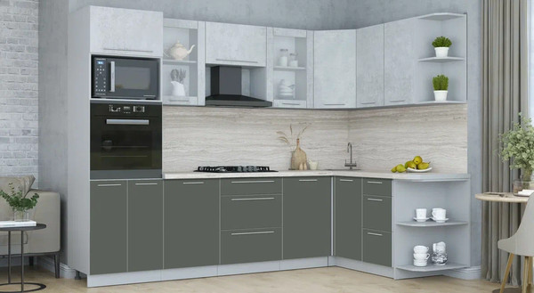 Изображение товара Кухонный гарнитур Интерлиния Мила Пластик 1.68x2.8 PR (оксид светлый/шторм/травертин серый)