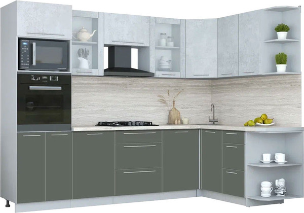 Изображение товара Кухонный гарнитур Интерлиния Мила Пластик 1.68x2.8 PR (оксид светлый/шторм/травертин серый)