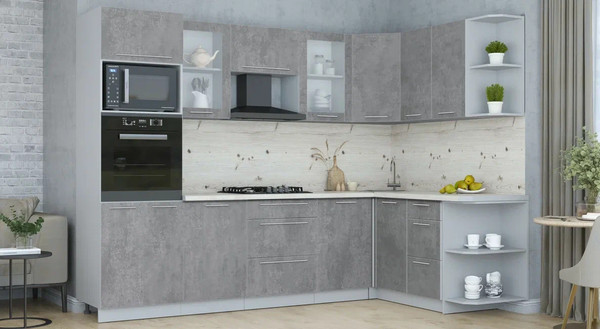 Изображение товара Кухонный гарнитур Интерлиния Мила Пластик 1.68x2.8 PR (оксид темный/оксид темный/бискайская сосна)