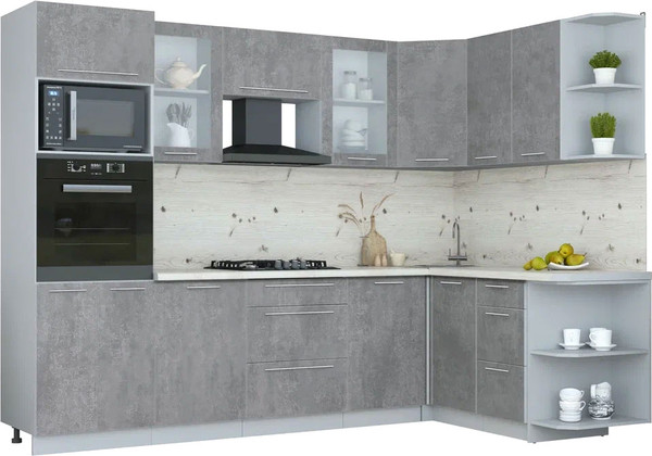 Изображение товара Кухонный гарнитур Интерлиния Мила Пластик 1.68x2.8 PR (оксид темный/оксид темный/бискайская сосна)