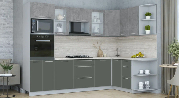 Изображение товара Кухонный гарнитур Интерлиния Мила Пластик 1.68x2.8 PR (оксид темный/шторм/травертин серый)