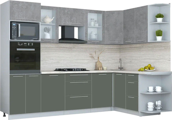 Изображение товара Кухонный гарнитур Интерлиния Мила Пластик 1.68x2.8 PR (оксид темный/шторм/травертин серый)