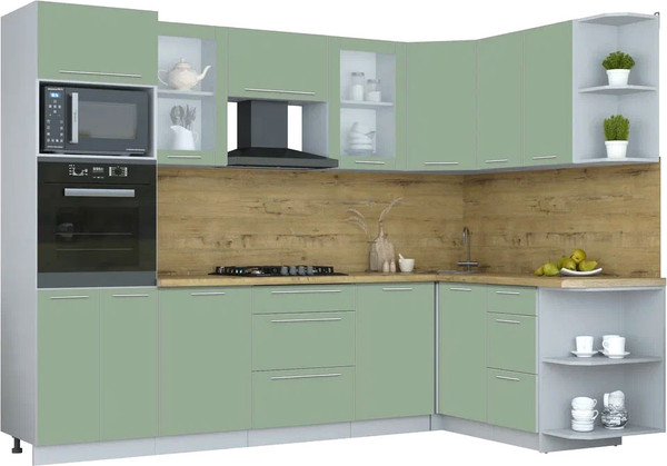 Изображение товара Кухонный гарнитур Интерлиния Мила Пластик 1.68x2.8 PR (полынь/полынь/дуб бунратти)