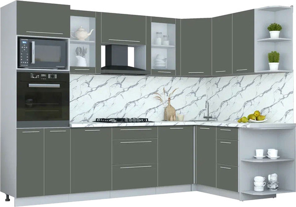 Изображение товара Кухонный гарнитур Интерлиния Мила Пластик 1.68x2.8 PR (шторм/шторм/белый гранит)