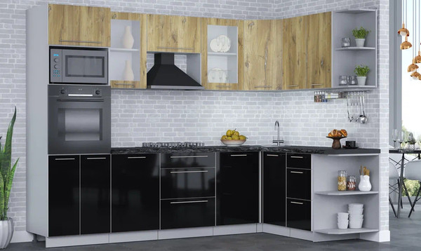 Изображение товара Кухонный гарнитур Интерлиния Мила Пластик 1.68x2.8 PR (дуб эпоксид/черный/кастилло темный)