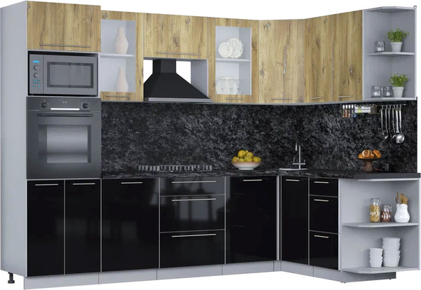 Изображение товара Кухонный гарнитур Интерлиния Мила Пластик 1.68x2.8 PR (дуб эпоксид/черный/кастилло темный)
