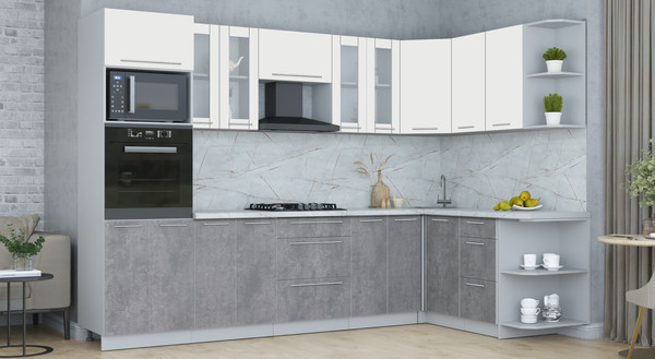 Изображение товара Кухонный гарнитур Интерлиния Мила Пластик 1.68x3.0 PR (зефирный/оксид темный/серый каспий)