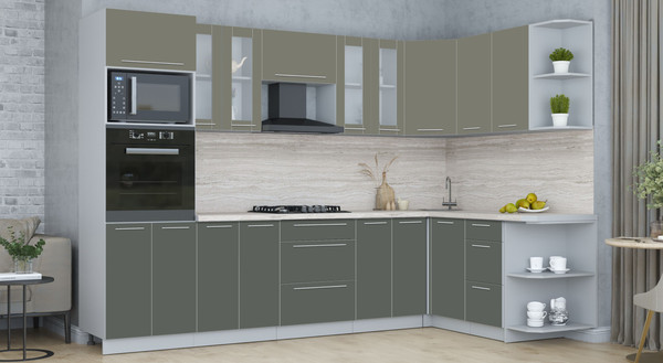 Изображение товара Кухонный гарнитур Интерлиния Мила Пластик 1.68x3.0 PR (кварцевый/шторм/травертин серый)